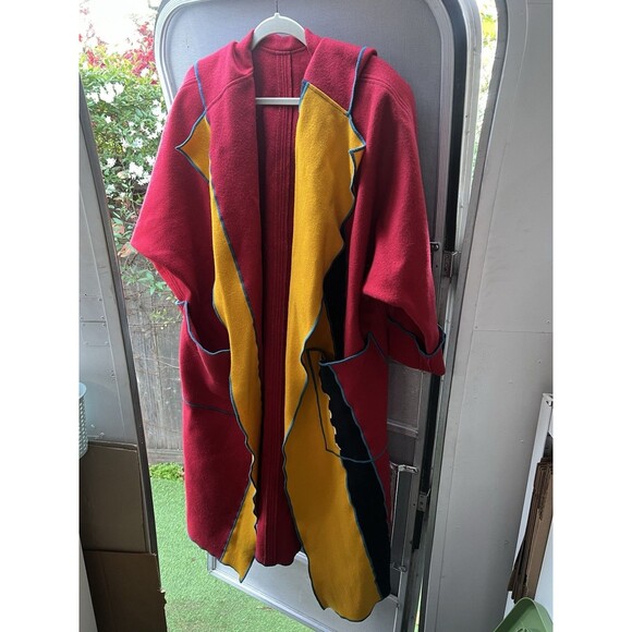 1980s CINDY OWINGS USA designer wool coat Color Block Art modern S fits Large - Picture 3 of 13
